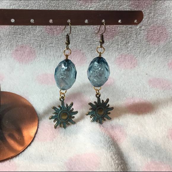 SOLD! Verdigris Sun Dangle Earrings - Picture 4 of 6